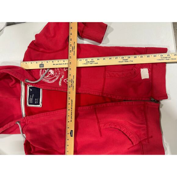American Eagle Outfitters Red Full Zip Hoodie XS Embroidered Crest Logo AE 1977 - Picture 5 of 9